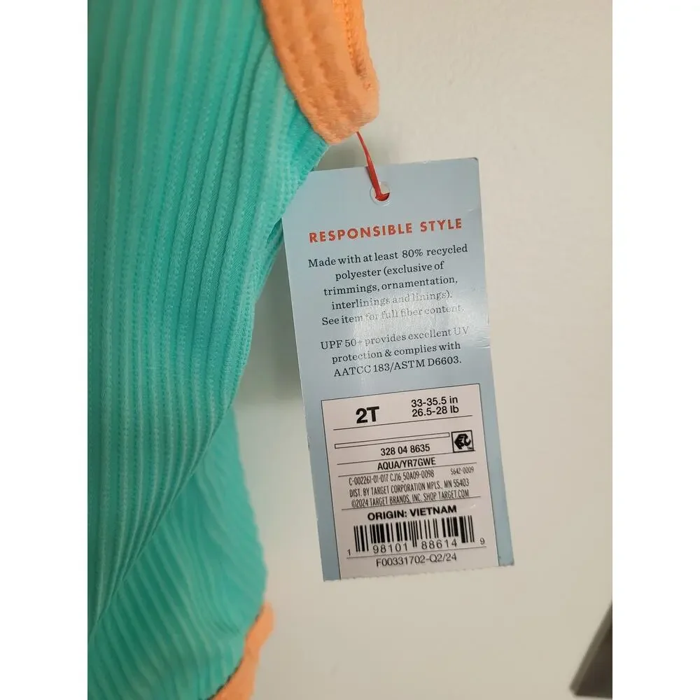 Cat & Jack Teal and Orange One-Piece Swimsuit 2T New